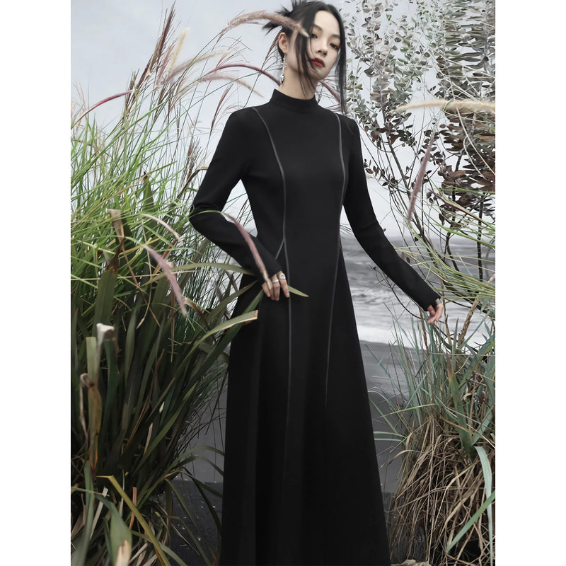 french knit stand-collar dress, view 5 - MRSLM
