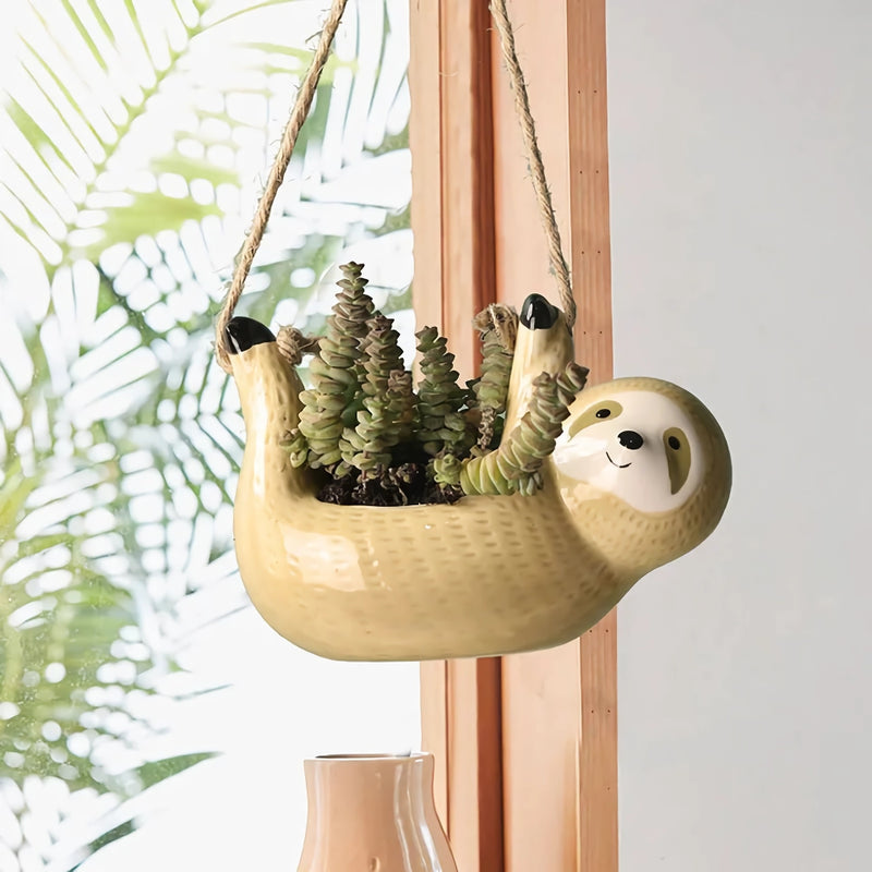 ceramic cartoon animal hanging plant pot, view 5 - MRSLM