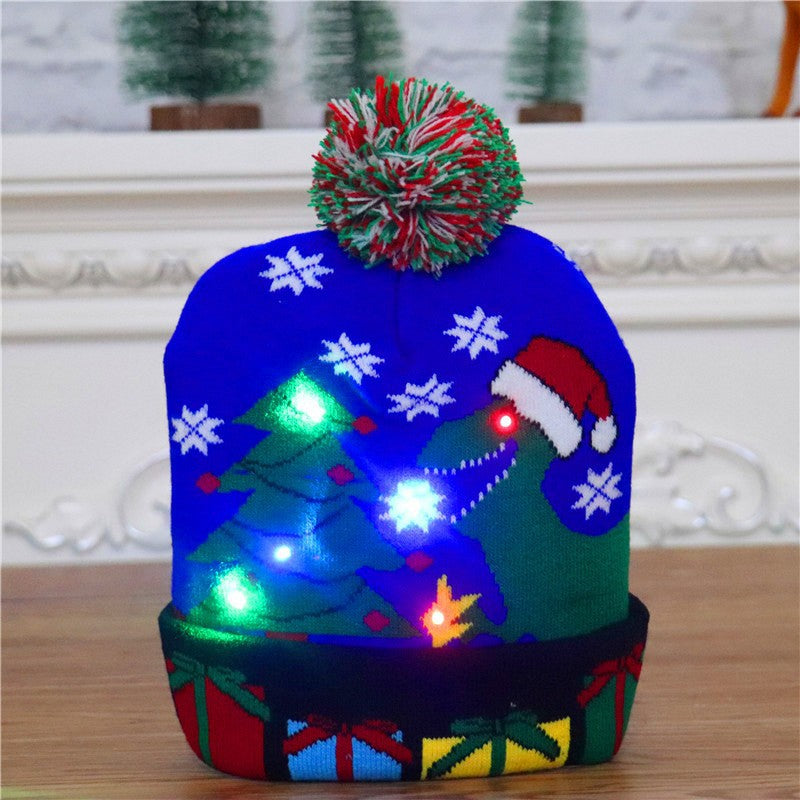 Light-up LED Christmas knit beanie with pom-pom, view 18 - MRSLM