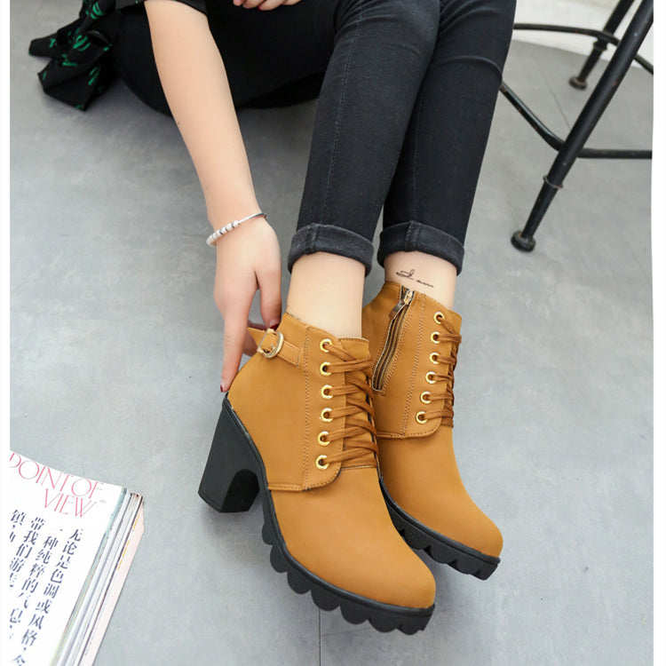 Chunky block heel buckle ankle boots, view 3 - MRSLM