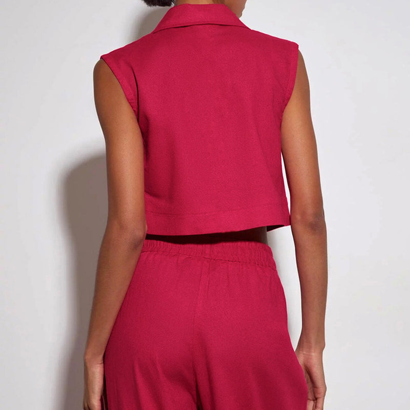 vest and high waist wide leg pants suit, view 3 - MRSLM