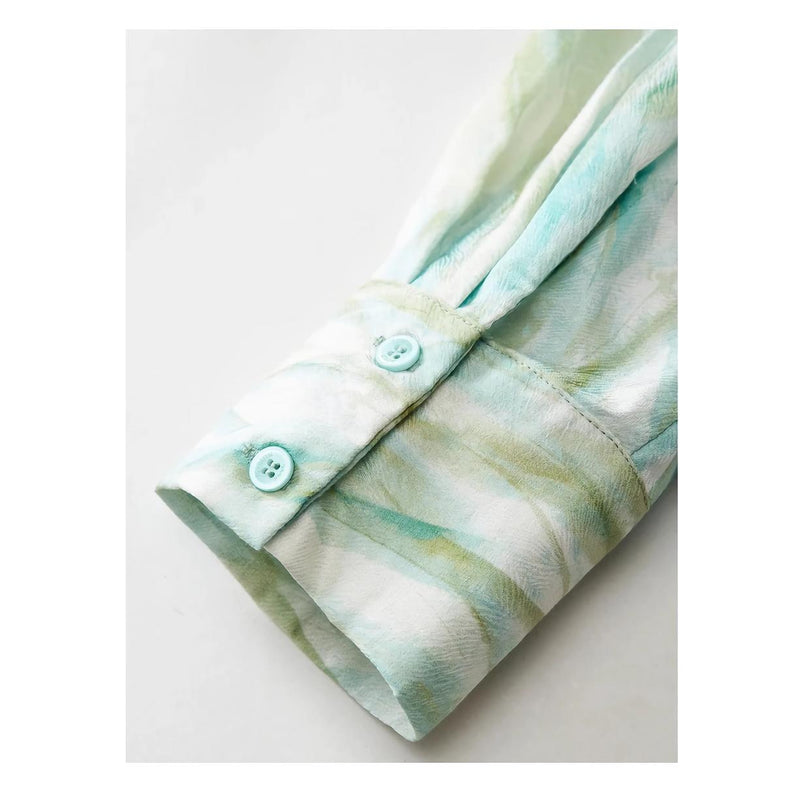satin print long sleeve blouse, view 10 - MRSLM