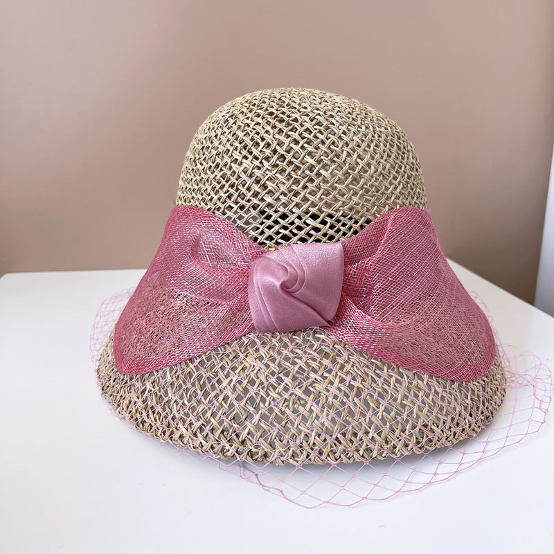 straw big bowknot bucket hat, view 5 - MRSLM