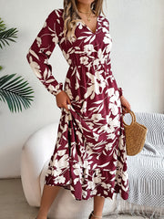 flower print ruffled long sleeve chiffon dress, view 8 - MRSLM