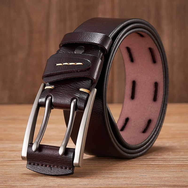men's 4CM leather belt double pin buckle, view 3 - MRSLM