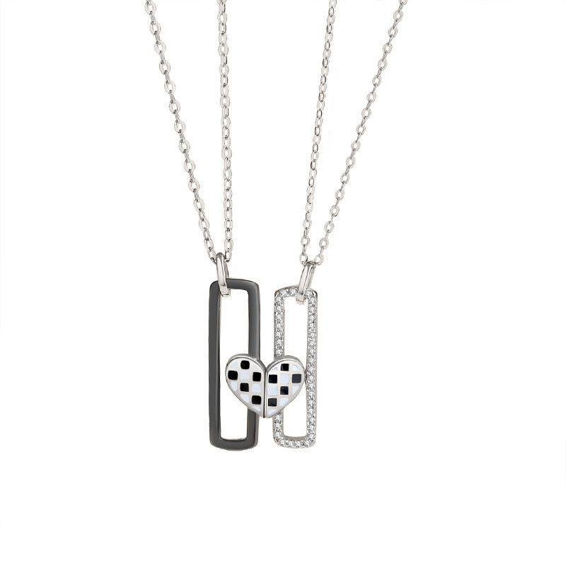 black and white check clavicle chain, view 5 - MRSLM