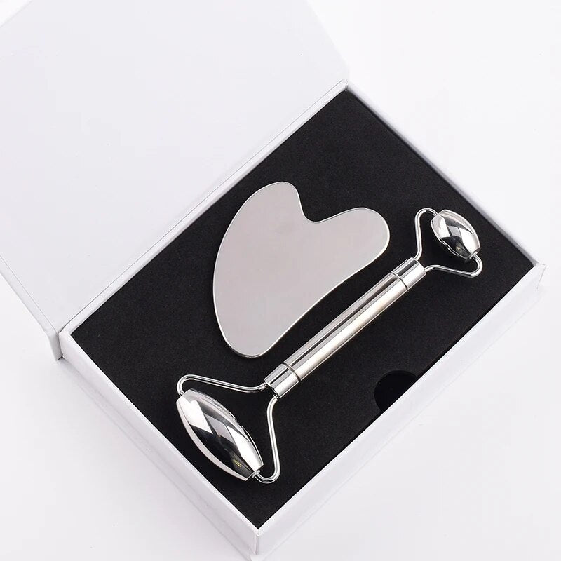 stainless steel facial roller and gua sha set, view 4 - MRSLM