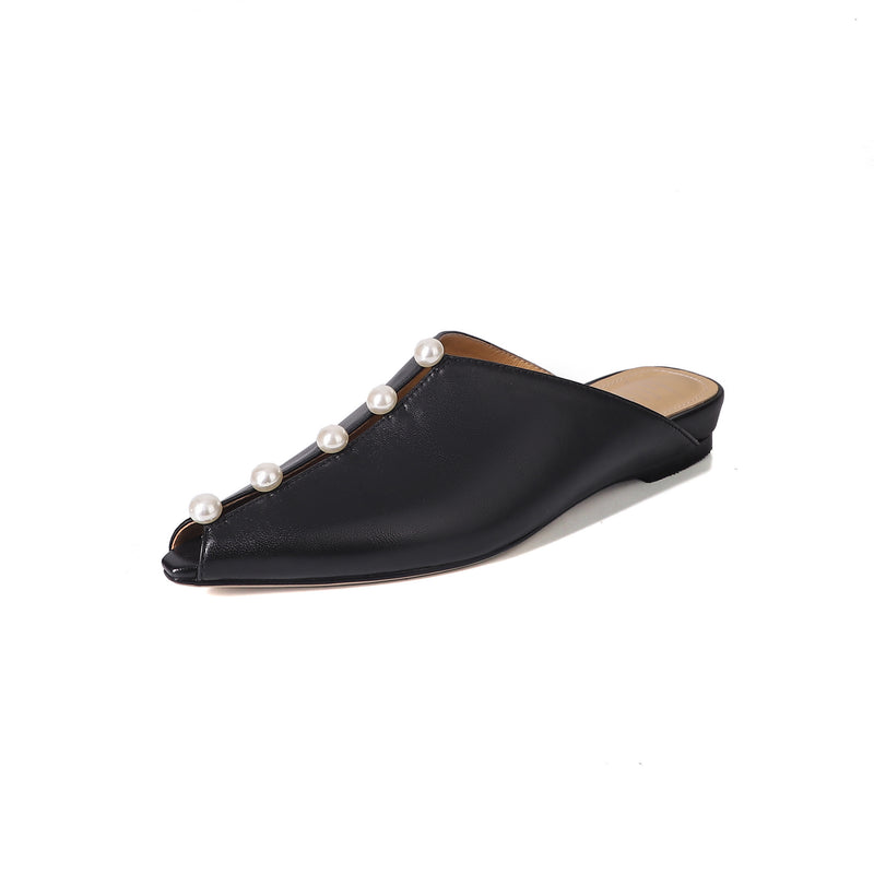 Pearl embellished leather mules, view 3 - MRSLM