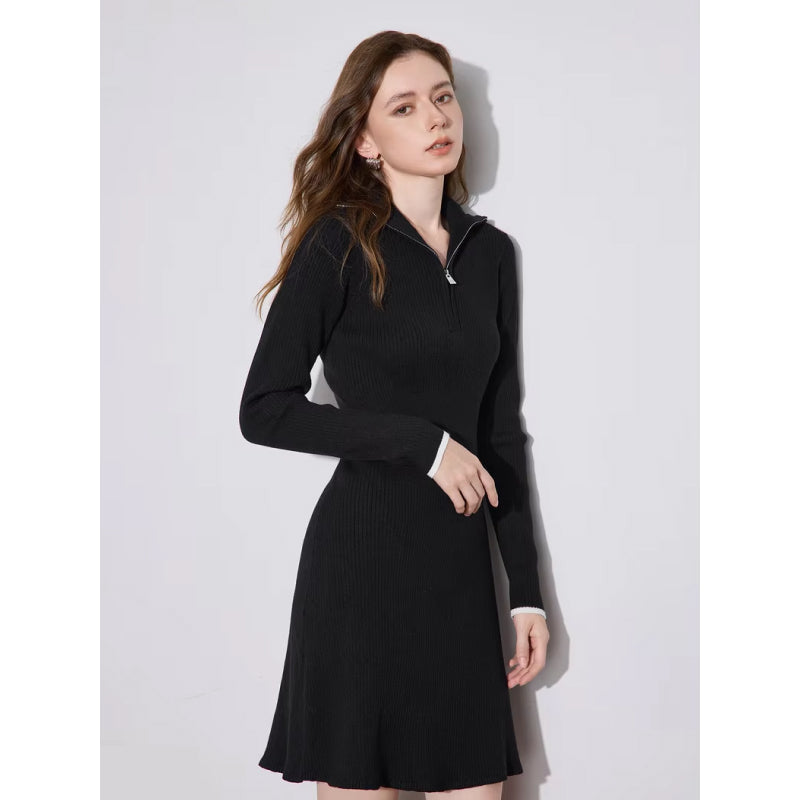 a-line slim waist knitted dress, view 3 - MRSLM