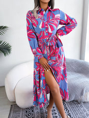 floral lapel shirt dress with long skirt, view 5 - MRSLM