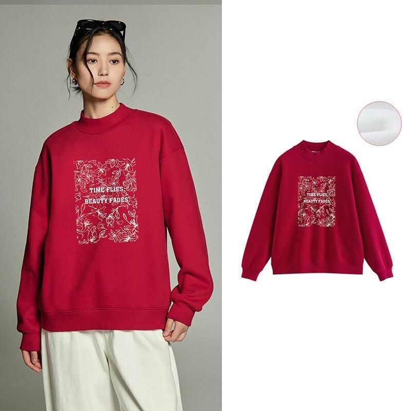 winter floral plush sweatshirt for women, view 2 - MRSLM