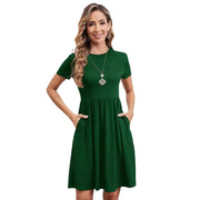 elastic waist short sleeve dress, view 5 - MRSLM