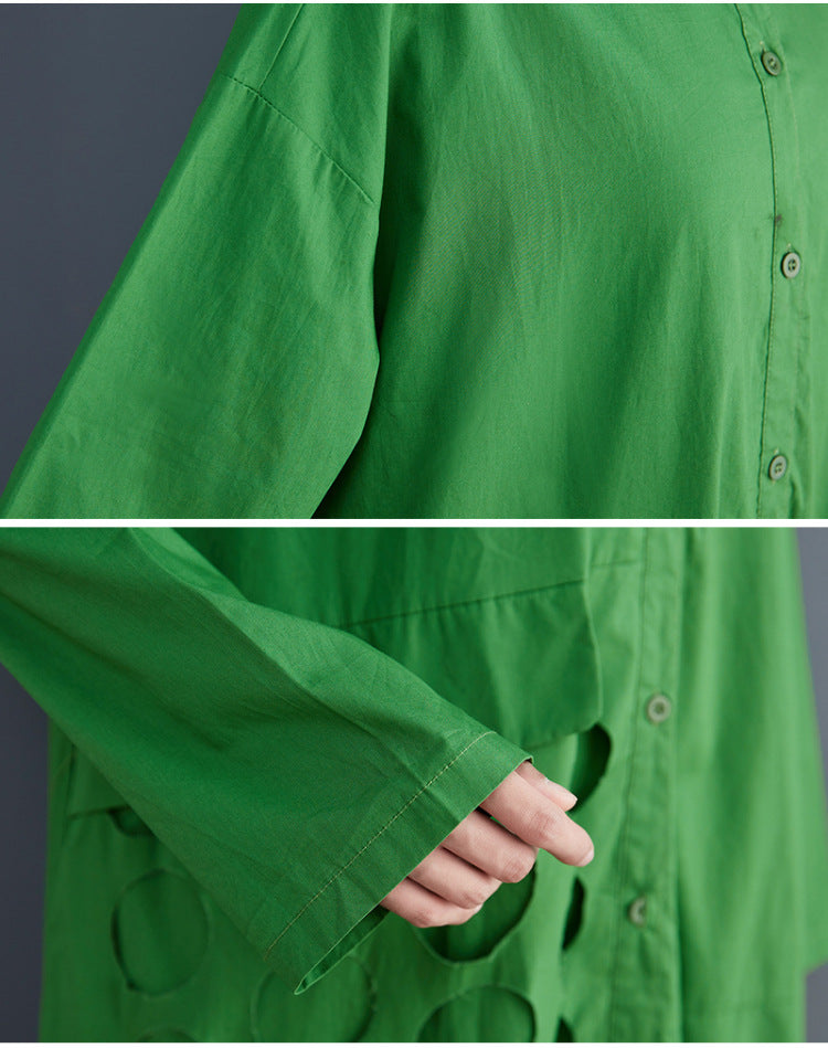 women's mid-length loose cotton shirt coat, view 7 - MRSLM