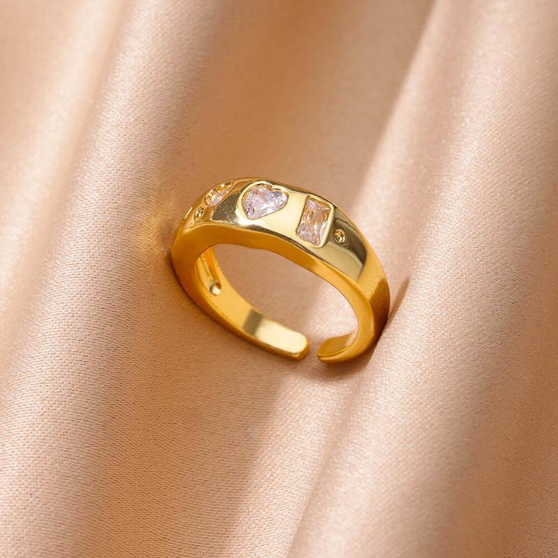 Gold cubic zirconia heart wedding band, view 6 - MRSLM