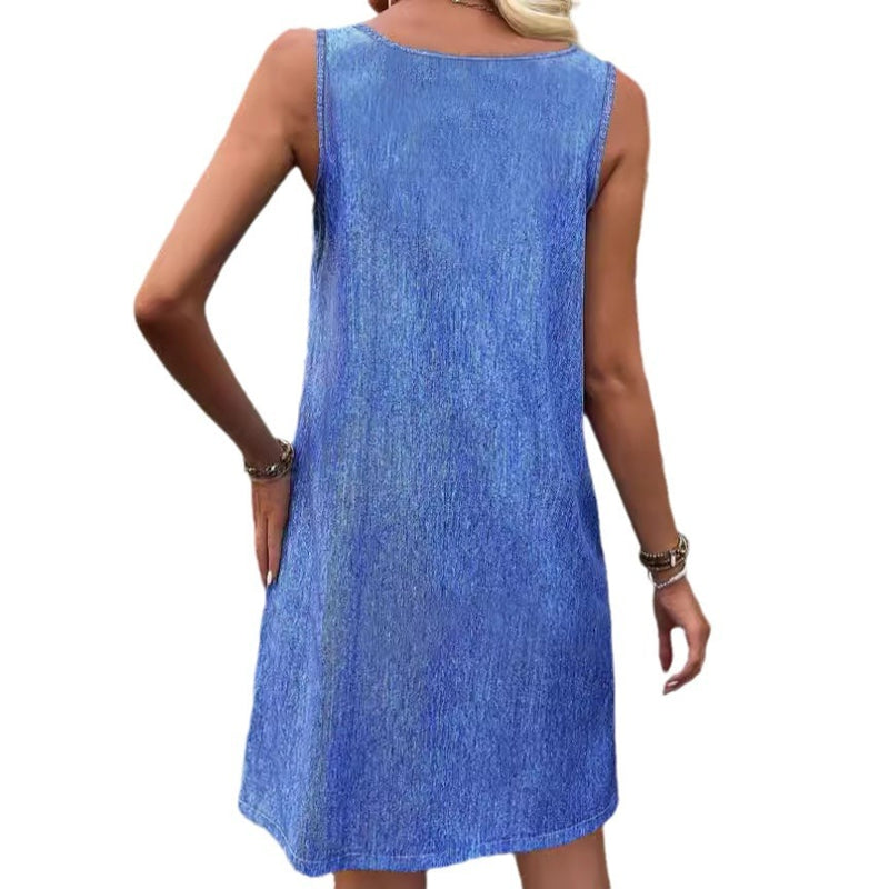 Sapphire blue camisole dress, view 5 - MRSLM