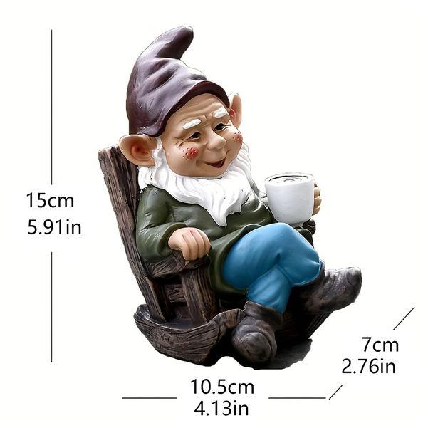 outdoor gnome dwarf on rocking chair, view 6 - MRSLM