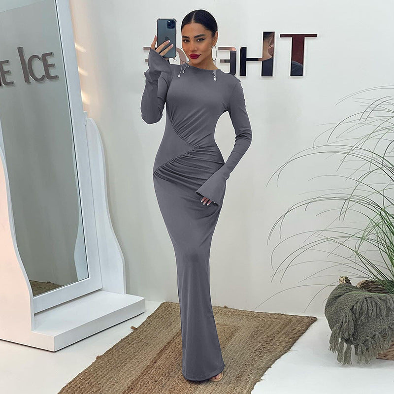 women's gray high waist dress, view 2 - MRSLM