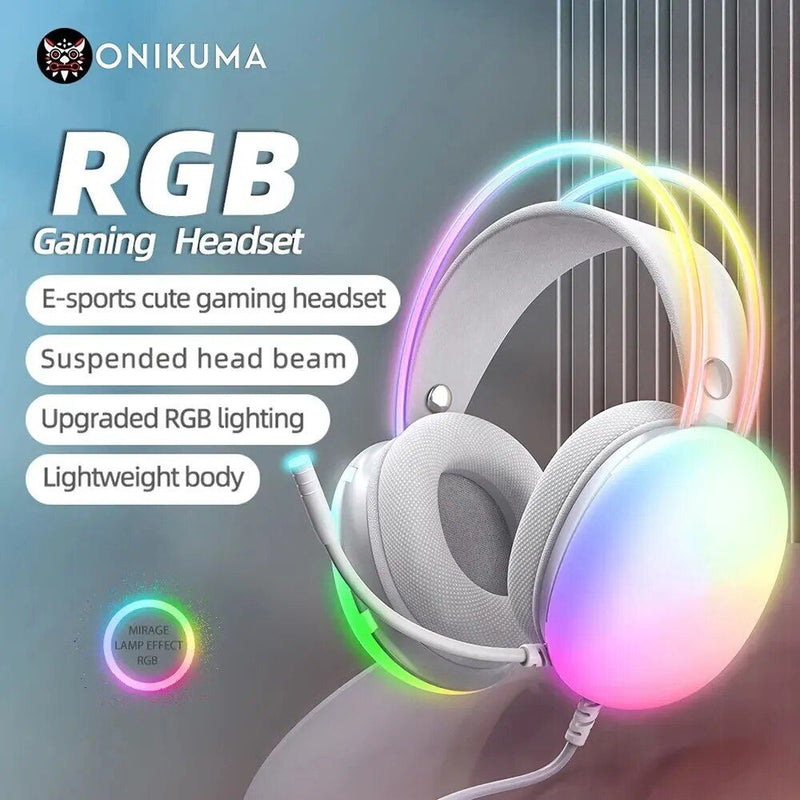 Full RGB PC Gaming Headphones with Customizable Lights and Noise-Cancelling Mic