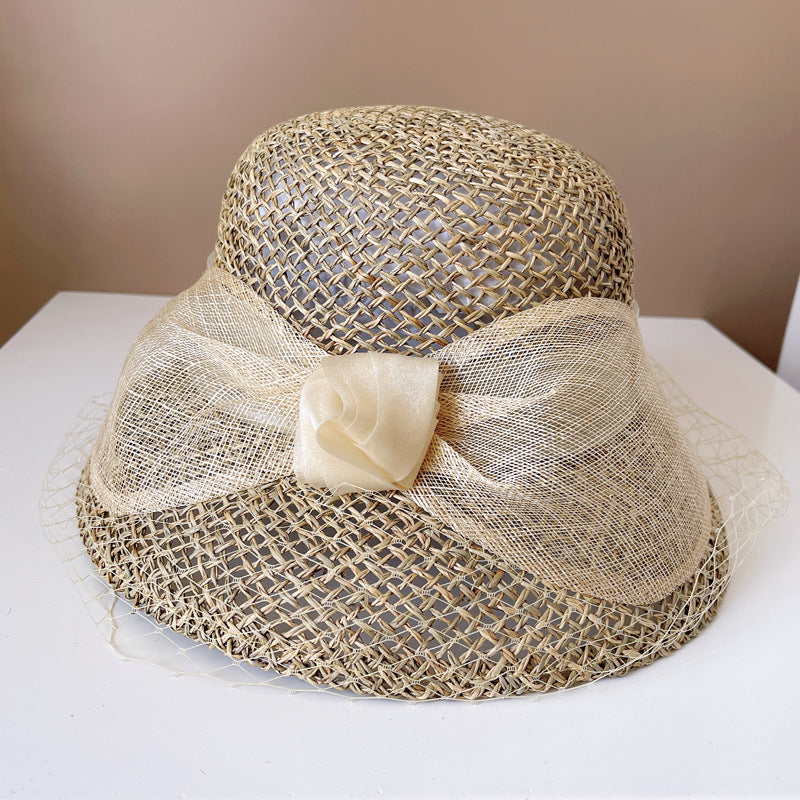 straw big bowknot bucket hat, view 6 - MRSLM