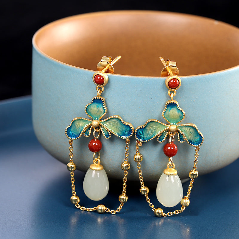gold-plated magnolia blossom earrings, view 3 - MRSLM