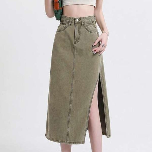 Vintage high-waist denim A-line skirt, view 2 - MRSLM