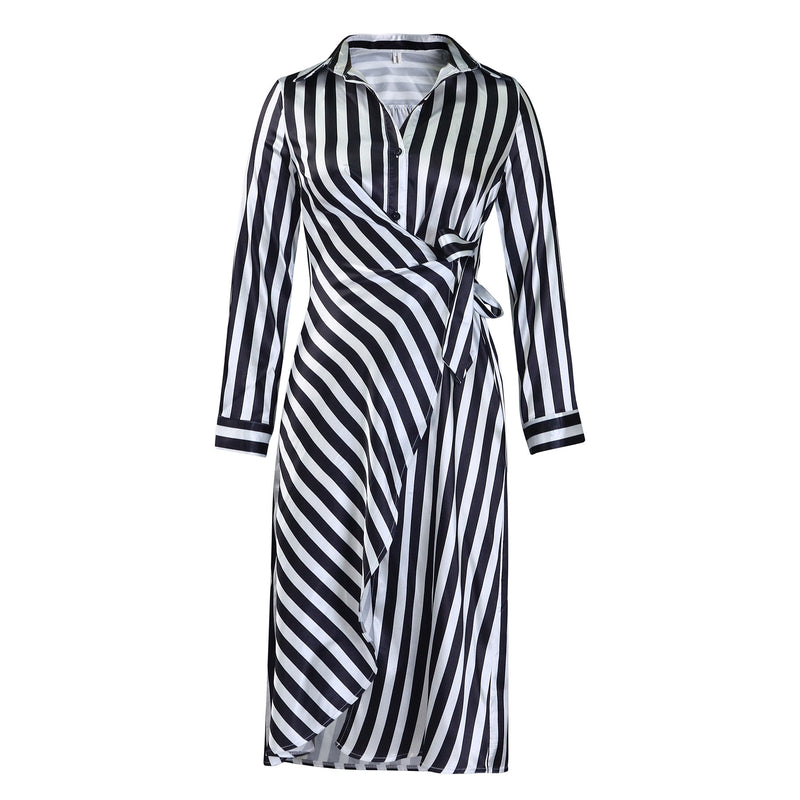 striped lapel shirt dress, view 3 - MRSLM