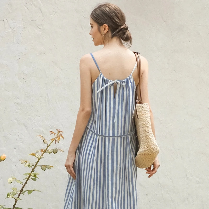 striped maxi dress, view 8 - MRSLM