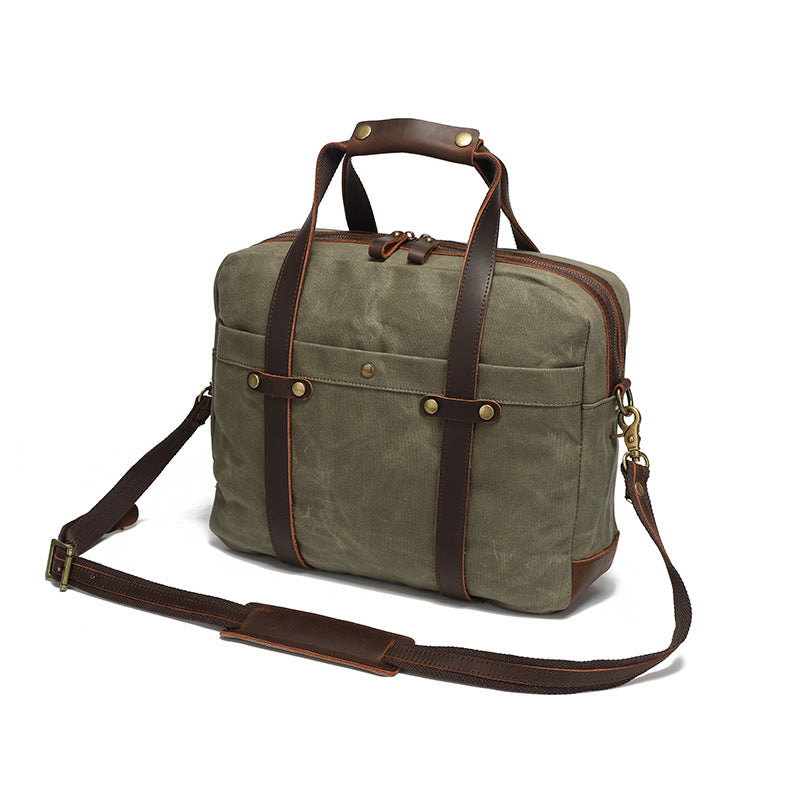 waxed canvas vintage travel briefcase, view 6 - MRSLM