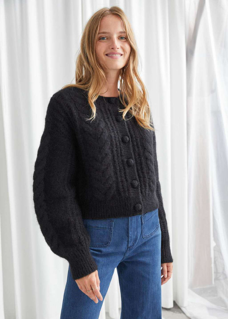 women's knit cardigan, round neck, view 2 - MRSLM