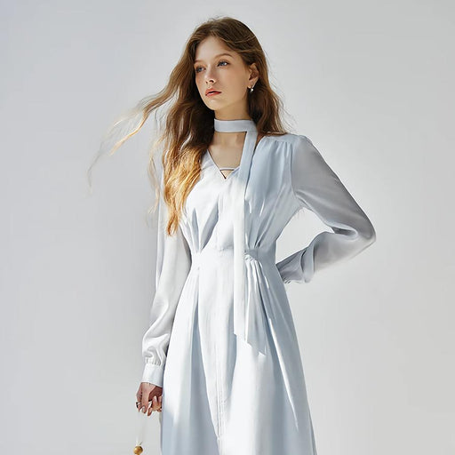 light blue v-neck ribbon dress - MRSLM