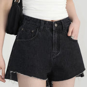high waist asymmetric hem denim shorts - MRSLM