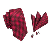 red plaid silk tie with cufflinks and handkerchief, view 6 - MRSLM