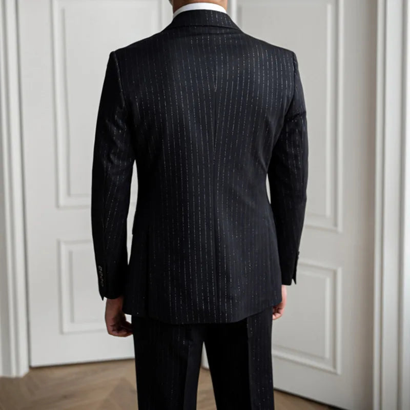 men's metallic stripe double breasted 2-piece suit, view 5 - MRSLM