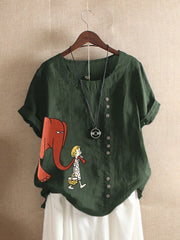 women's cartoon print loose cotton t-shirt, view 3 - MRSLM