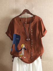 women's cartoon print loose cotton t-shirt, view 7 - MRSLM