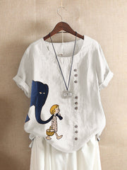 women's cartoon print loose cotton t-shirt, view 4 - MRSLM
