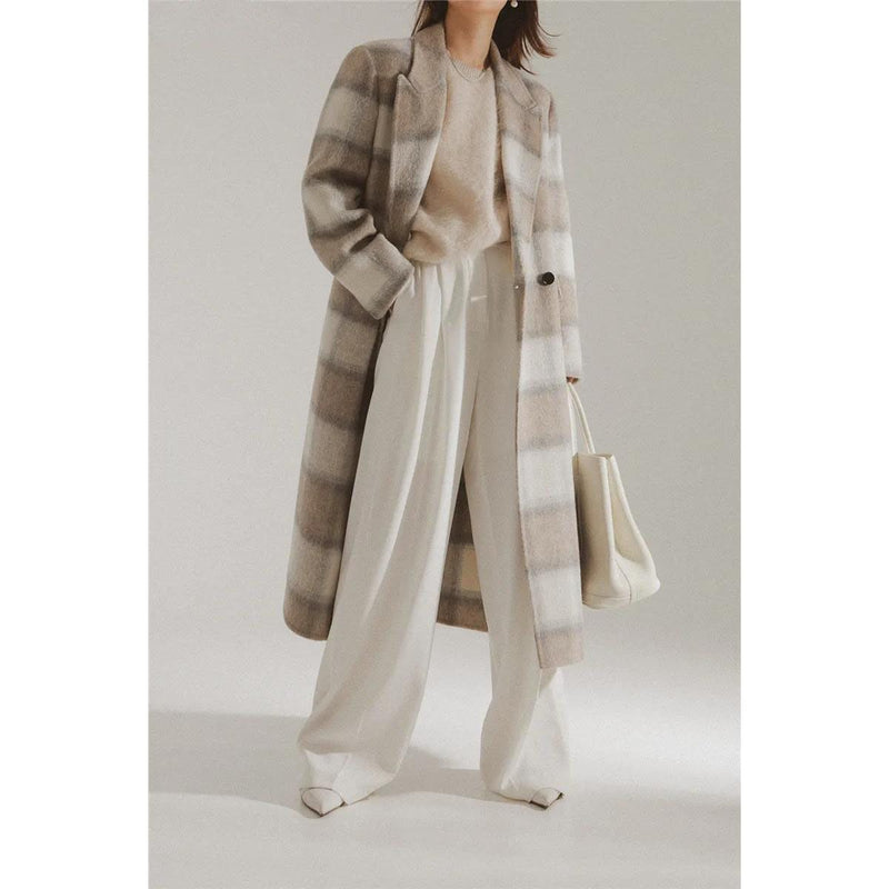 plaid double breasted long coat for women, view 9 - MRSLM