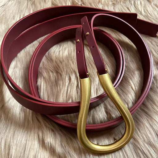 retro leather belt with gold buckle, view 8 - MRSLM