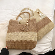 boho woven paper rope tote bag with tassels - MRSLM