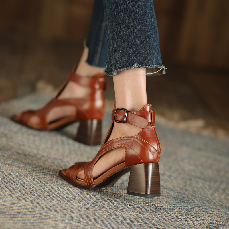 high heel gladiator sandals in genuine leather, view 26 - MRSLM