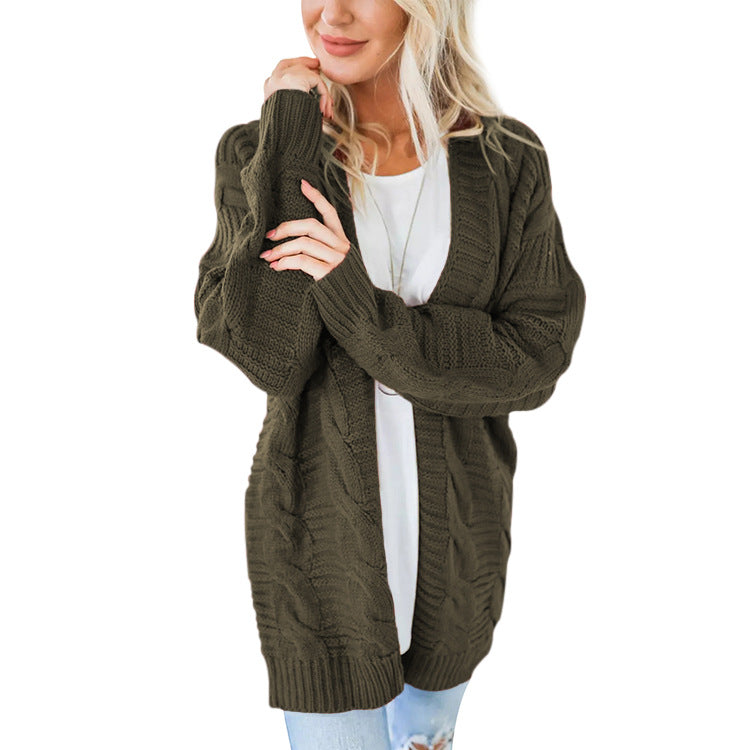 women's chunky twist knit mid-length cardigan, view 3 - MRSLM