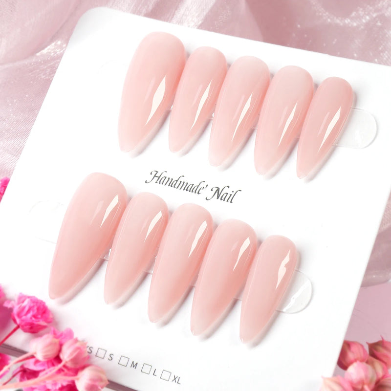 handmade nude pink press-on nails, view 2 - MRSLM