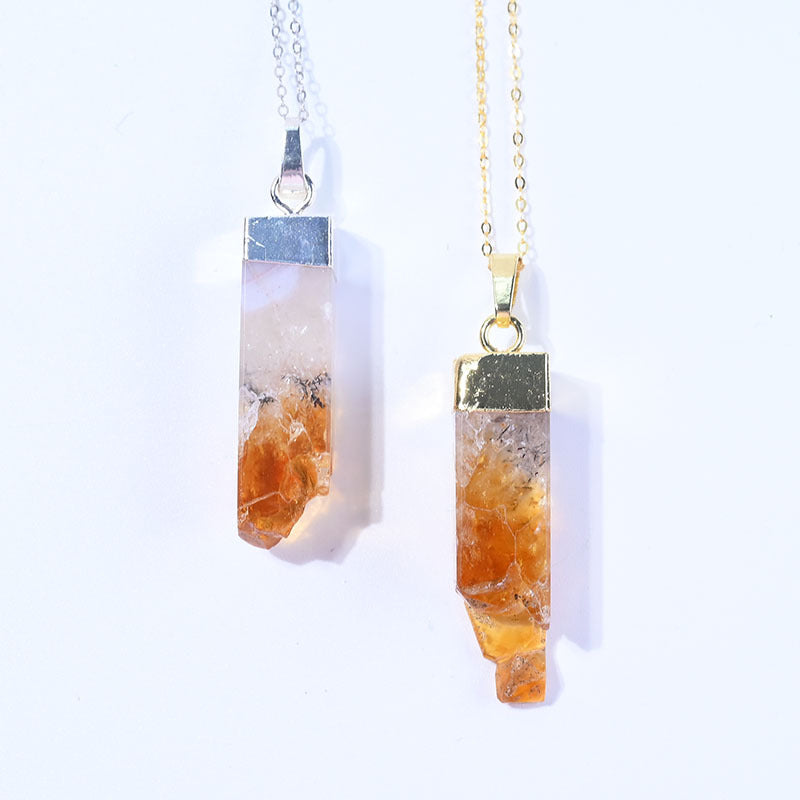 Yellow crystal rectangle pendant necklace, view 3 - MRSLM