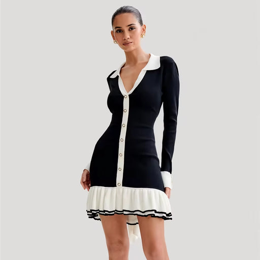long sleeve ruffled knit mini dress - MRSLM
