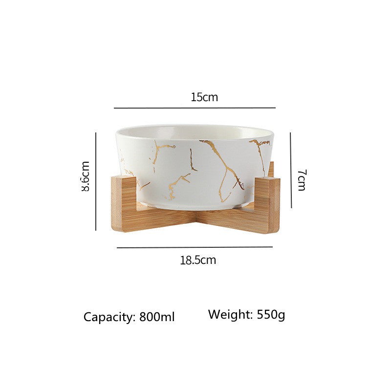 marble pet bowl with bamboo stand, view 2 - MRSLM