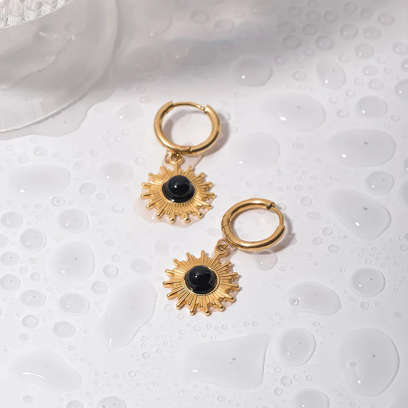 black agate sun pendant earrings, view 6 - MRSLM