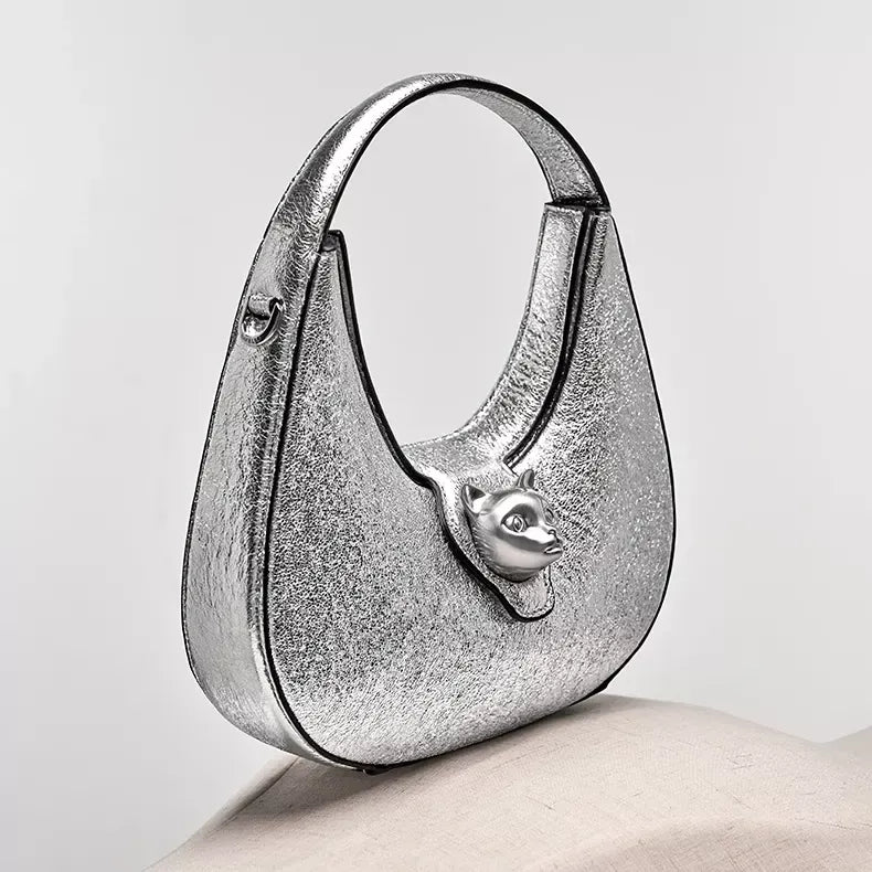 cat-themed half-moon handbag, view 4 - MRSLM