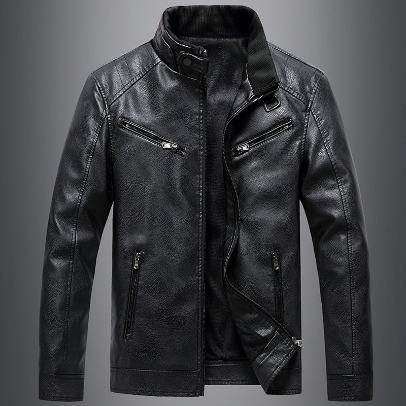 men's fleece padded pu leather jacket, view 4 - MRSLM