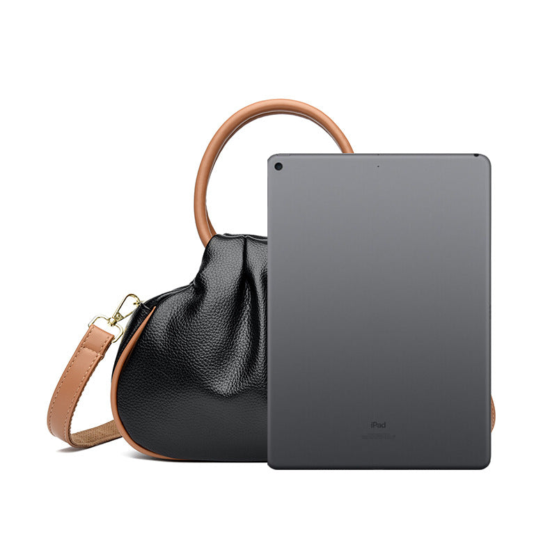 large pleated leather crossbody bag, view 9 - MRSLM