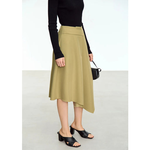 asymmetrical a-line midi skirt, view 3 - MRSLM